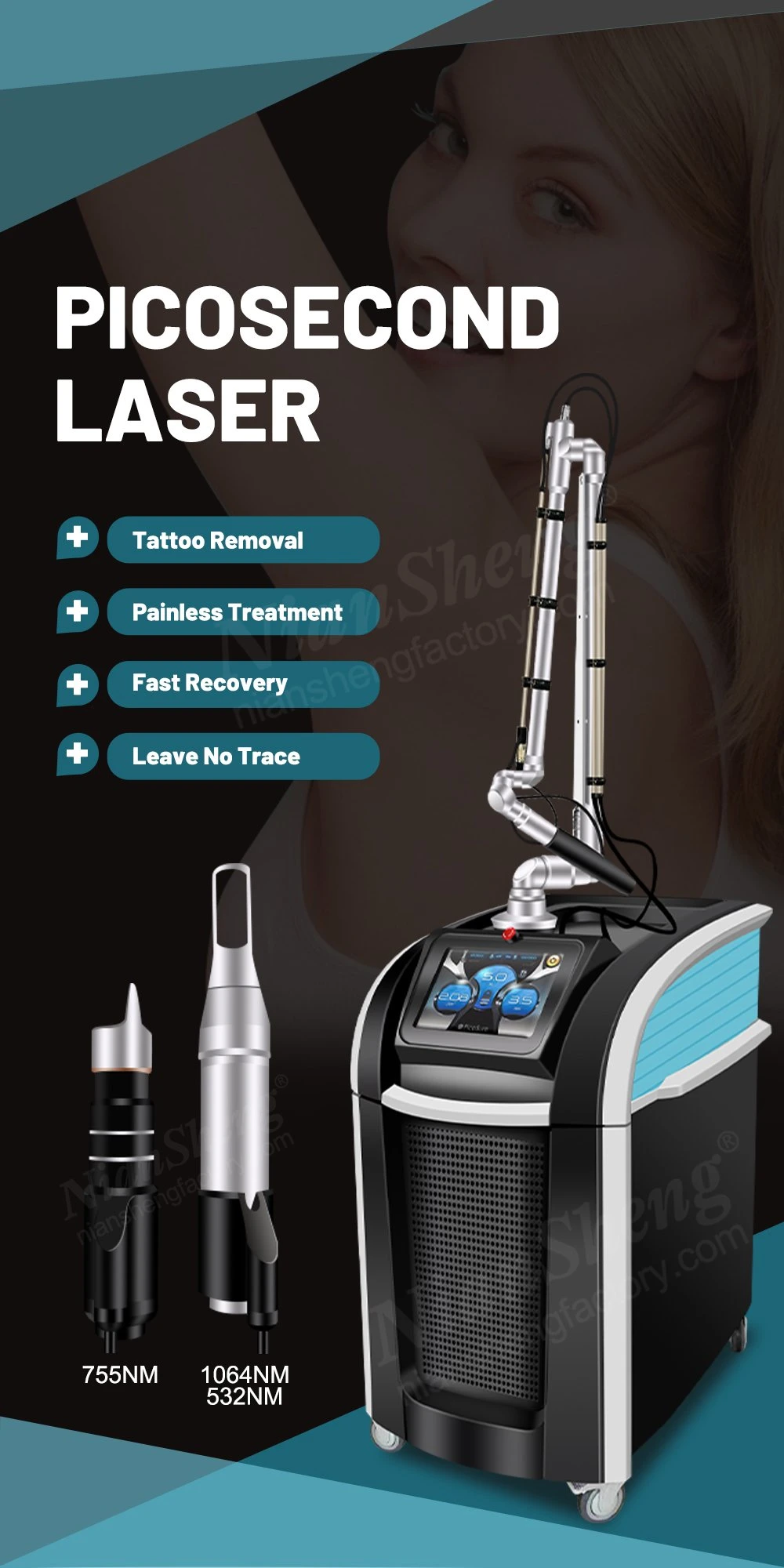 Professional Picosecond Laser Pigmentation Removal Pico Laser Picolaser Q-Switched ND YAG Laser Tattoo Removal with CE Approval