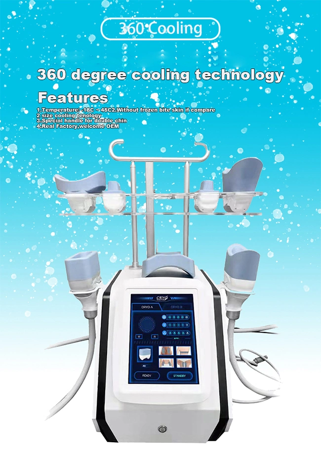 4D 360 Cryo Criolip&oacute; Lisis 5 Heads 2 Handles Cooling Body Sculpting Slimming Cryolipolysis Fat Freezing Machine
