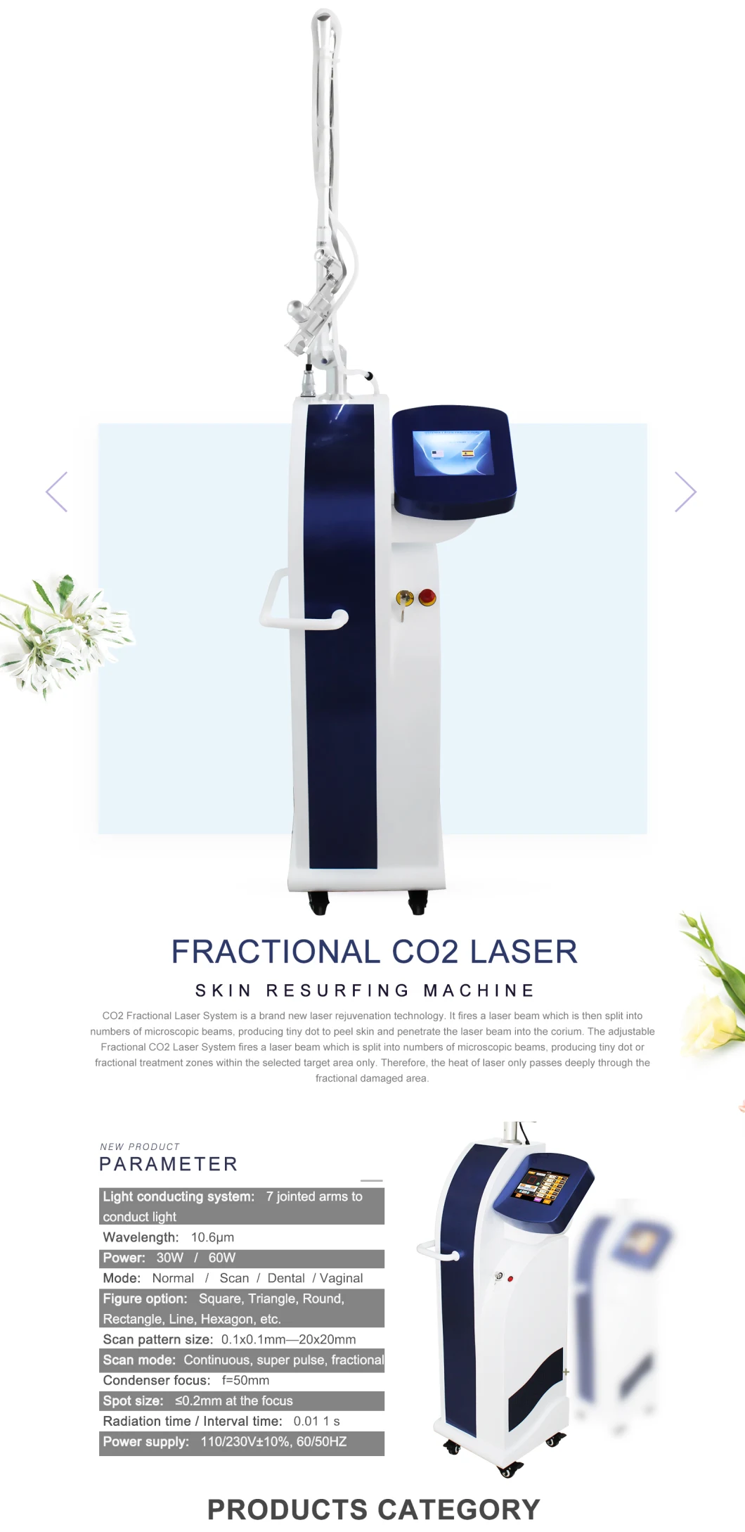 Fractional CO2 Laser Wrinkle Removal Acne Removal Machine