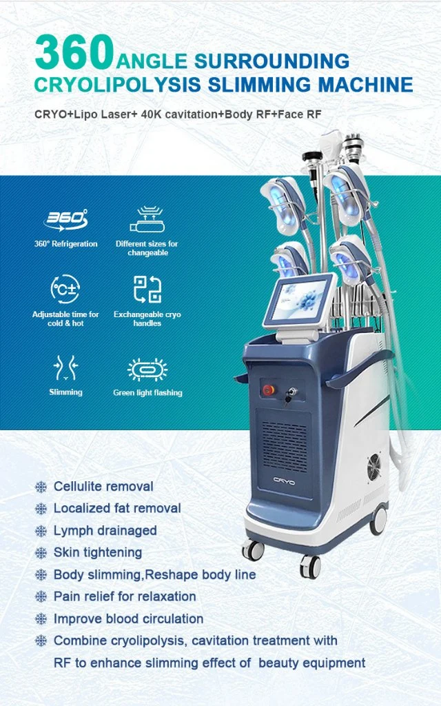 Hot Sale 5 Handles Cryo Cavitation RF Lipo Laser 360 Cryolipolysis Machine for Slimming